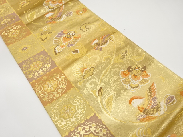 JAPANESE KIMONO / ANTIQUE FUKURO OBI / SILK / WOVEN MANDARIN DUCK & FLOWER